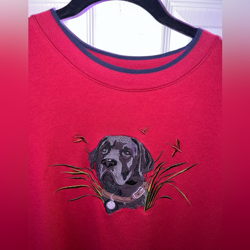 Adorable Red Dog Embroidered Sweatshirt
